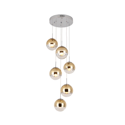 Gold Ball Ceiling Suspension Lamp Modernist 6/10-Light Aluminum Multi Pendant with Clear Glass Bottom