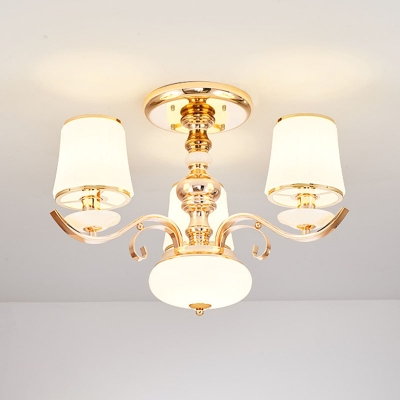 Gold Bucket Shaped Chandelier Modern Opaline Glass 8/10/15-Head Living Room Hanging Ceiling Light