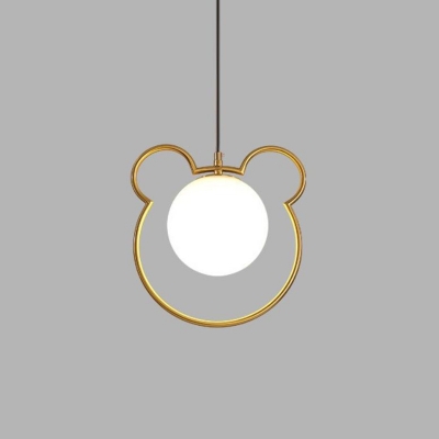 Gold Triangle/Circle/Curve Hanging Lamp Minimalist 1/2-Bulb Metal Pendant Light with Ball White Glass Shade