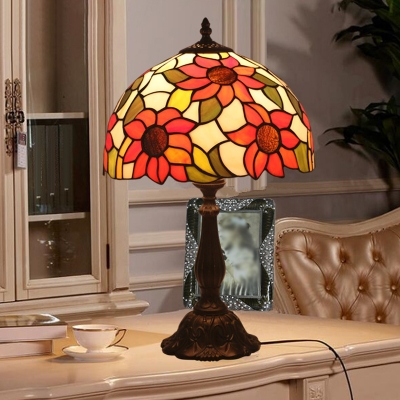 Hand Rolled Art Glass Sunflower Night Light Tiffany Single Yellow Table Lamp for Bedside
