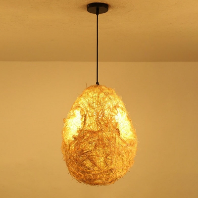 Hut/Straw/Moon Rattan Pendant Light Kit Asian Single-Bulb Wood Suspended Lighting Fixture for Restaurant