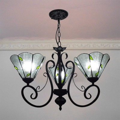 Icy Clear Glass White Chandelier Scalloped 3-Light Tiffany Hanging Lamp with Scrolling Arm