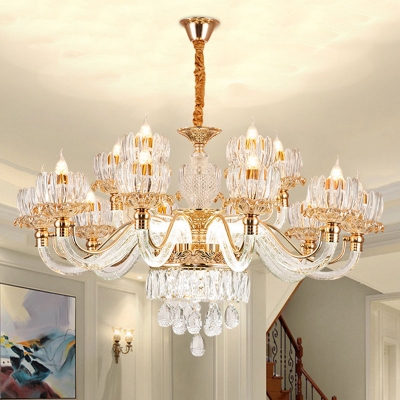 K9 Crystal Clear Hanging Ceiling Light Lotus Blossom 6/8/15 Heads Traditional Chandelier