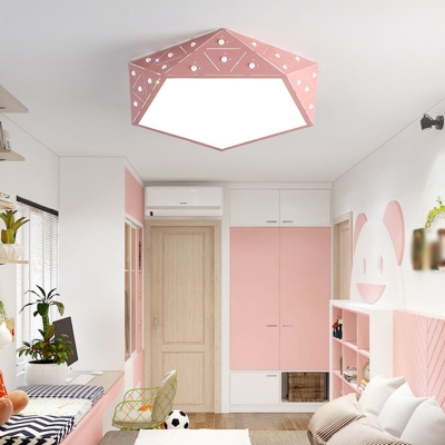 Macaron Laser-Cut Geometric Flush Light Metal Bedroom Small/Large LED Ceiling Mount Lamp in Black/Pink/Green