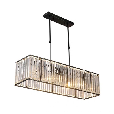 Minimalist Rectangular Island Lamp Clear Crystal 4 Bulbs Dining Room Suspension Light in Black/Gold