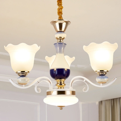 Modernist Scalloped Chandelier Opal Frosted Glass 8/10/15 Heads Living Room Wall Light Kit in White