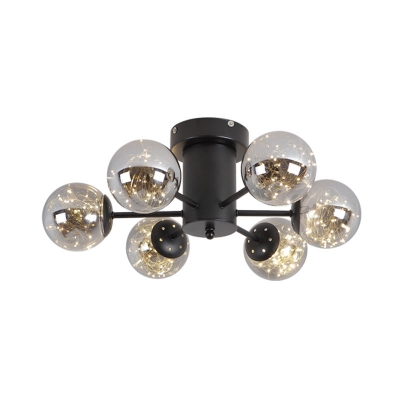Molecule LED Flush Mount Chandelier Modern Smoke Glass 8/10/12 Bulbs Living Room Starry Semi Flush Ceiling Light in Black