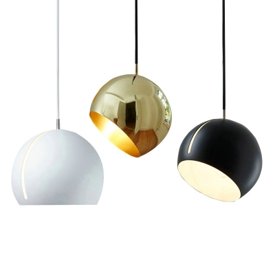 Nordic Dome Shaped Ceiling Pendant Metal 1 Bulb Dining Table Suspension Lamp with Slit in Black/Grey/Gold
