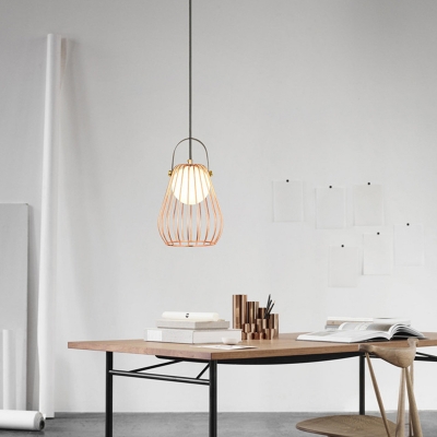 Pear Shaped Dining Room Pendant Lamp Nordic Iron 1 Bulb Black/White/Rose Gold Suspension Light with Ball Opal Glass Shade