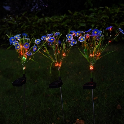 Piece Daisy Outdoor Ground Light Nordic Plastic Blue/White/Pink LED Solar Stake Lamp for Courtyard