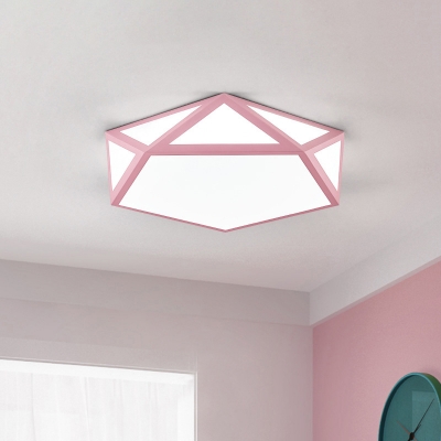 Pink/White/Green Pentagon Flush Mount Light Macaron 1 Bulb Acrylic Ceiling Light Fixture, Small/Large