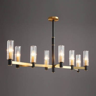 Post-Modern Tubular Hanging Pendant 6/8/9-Light Prismatic Glass Chandelier in Yellow and Black