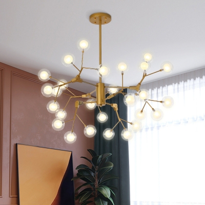 Postmodern Leaf/Bubble Pendant Lamp Acrylic 27 Bulbs Dining Room Chandelier Light Fixture in Gold