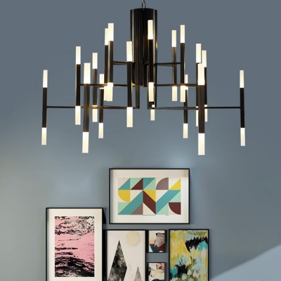 Postmodern Tiered Chandelier Lamp Acrylic 36 Heads Kitchen Dinette Ceiling Light in Black/Gold
