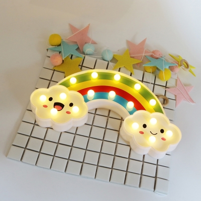 Rainbow Baby Room Mini Night Lighting Plastic Cartoon Battery LED Wall Lamp in White