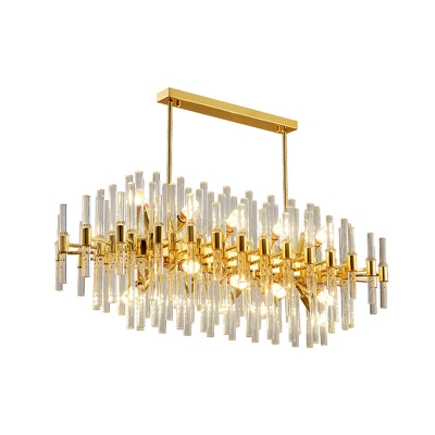 Round/Oval Dining Room Hanging Light Clear Crystal Rod 16/20/28 Bulbs Postmodern Chandelier in Gold, 31.5