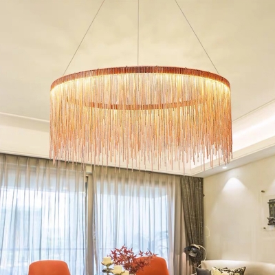 Silver/Rose Gold Tassel Chandelier Postmodern Metal LED Hanging Light Fixture over Table, 16