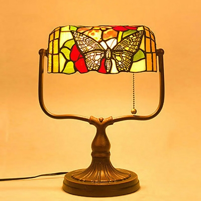 Single Butterfly Swivelable Piano Light Tiffany White Frosted Glass Pull-Chain Banker Desk Lamp