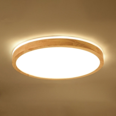 Small/Medium/Large Nordic LED Ceiling Lamp Wood Round/Square/Rectangle Flush Mount with Acrylic Shade, Warm/Natural/3 Color Light