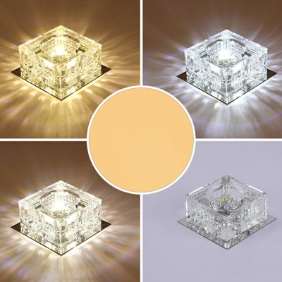 Square Mini Flush Mount Recessed Lighting Decorative Crystal Clear/Black/Tan LED Ceiling Light in Warm/White Light/Third Gear