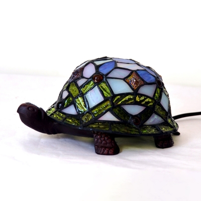 Stained Art Glass Turtle Table Lamp Tiffany Style 1-Light White Night Stand Light