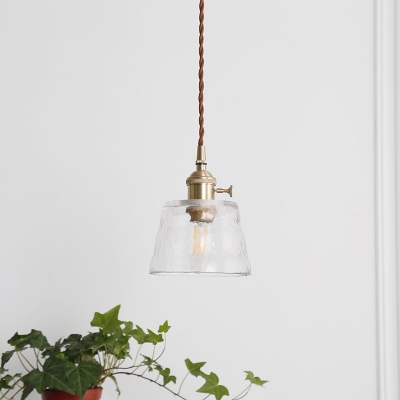 Tapered Clear Glass Mini Pendant Lamp Minimalist 1-Head Dining Room Hanging Light in Brass