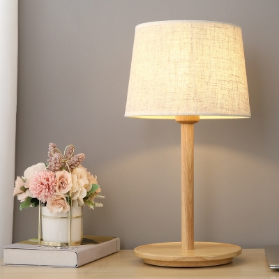 Tapered/Pleated Cone PVC Table Lamp Nordic 1 Head Wooden Night Stand Light with Tray Base for Bedroom