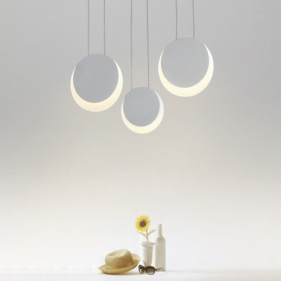 White Moon Shaped Pendant Lamp Nordic 1/3/5-Light Acrylic LED Suspension Lighting in Warm/White Light