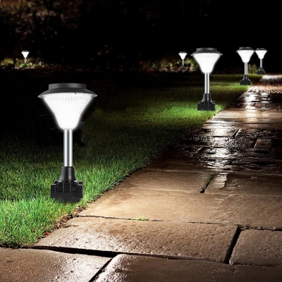 1-Piece Plastic Cone LED Lawn Lamp Simplicity Black Solar Stake Light Set in Warm/White Light