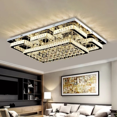 2-Tier Rectangle Living Room Ceiling Light Modern Crystal 39.5