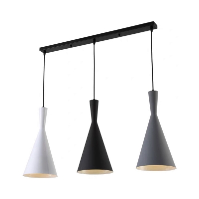 3-Head Dining Room Ceiling Suspension Lamp Macaron Black Multi-Light Pendant with Funnel Metal Shade, Round/Linear Canopy