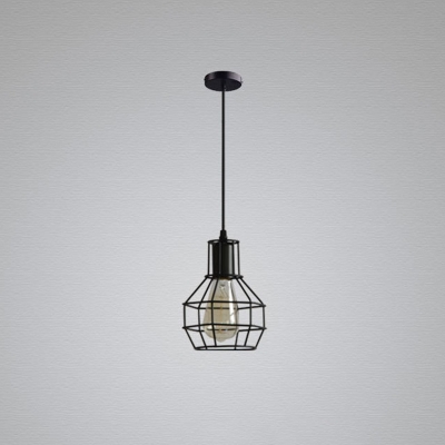 3-Head Hanging Pendant Retro Dining Room Ceiling Light with Globe Iron Cage in Black