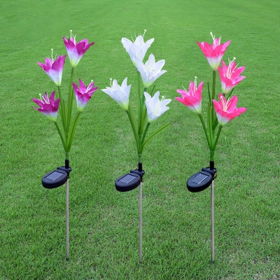 3 Pcs Plastic Lily Solar Ground Lamp Modernism White/Pink/Purple LED Stake Lighting for Garden