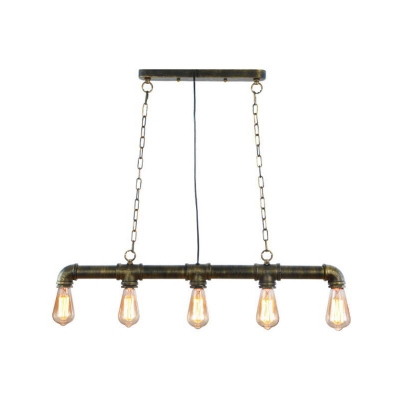 5 Bulbs Hanging Light Fixture Industrial Linear Iron Ceiling Pendant in Black/Bronze/Copper for Dining Room