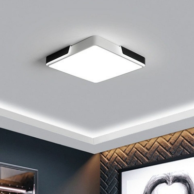 Bedroom LED Flush Ceiling Light Nordic Black and White Flush Mount with Round/Square/Rectangle Acrylic Shade, Warm/White/3 Color Light