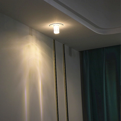 Bedroom LED Flush-Mount Light Simple Clear Mini Ceiling Lighting with Tube Seedy Crystal Shade, Warm/Natural Light