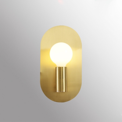 Brass Oblong Wall Light Fixture Minimalist 1-Light Metal Sconce Lamp with Open Bulb Design