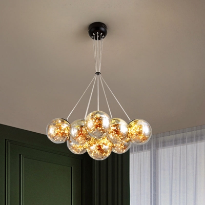 Bubbling Dining Room Ceiling Light Amber/Smoke Grey Glass 7/9 Bulbs Modern Starry-Look LED Chandelier