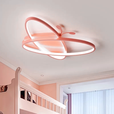 Butterfly Nursery LED Ceiling Fixture Iron Kids LED Flush Mount Light in Pink/Blue, White Light