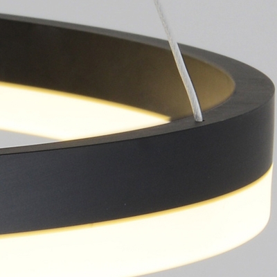 Circular Acrylic Pendant Light Fixture Minimalism 1/2-Bulb Black LED Chandelier in Warm/White Light, Small/Large