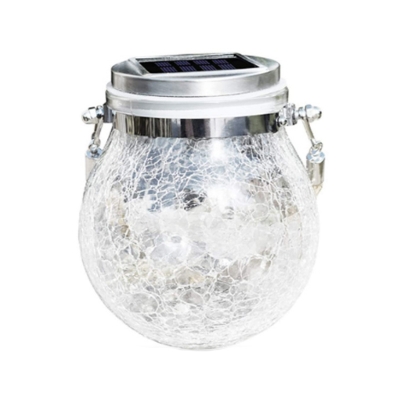 Clear Crackle Glass Ball Jar Solar Pendant Nordic LED Hanging Light with Rope Handle