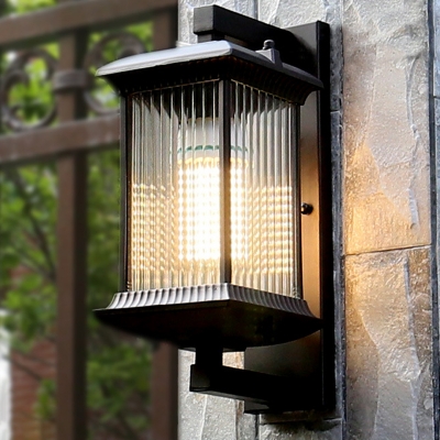 Coffee Single-Bulb Wall Light Retro Style Clear Rib Glass Rectangle Wall Mounted Lamp