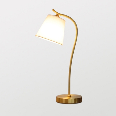 Conical Night Table Lamp Postmodern Fabric 1-Light Gold Gooseneck Nightstand Light