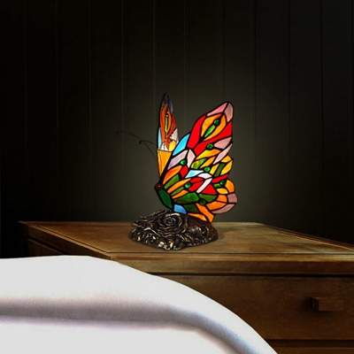 Creative Tiffany Butterfly Night Light 1 Bulb Handcrafted Stained Glass Table Lamp in Yellow