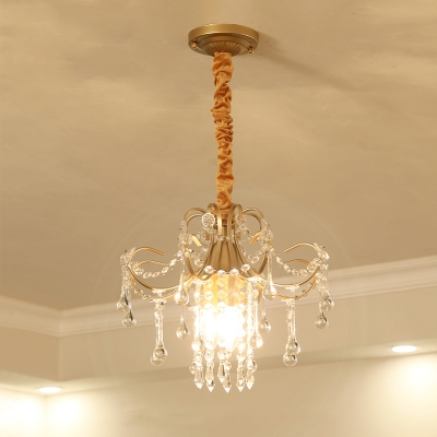 Crystal Draping Brass Chandelier Scroll-Arm 3 Lights Traditional Ceiling Pendant Lamp