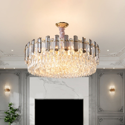 Crystal Layers Chandelier Modern 5/9/18 Heads Living Room Hanging Pendant Lamp in Gold