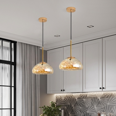 Designer Dome Pendant Lighting Blown Glass Dining Room LED Hanging Light Fixture in Gold/Chrome