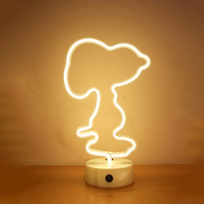 Dog/Mouse/Bear Kids Bedside Night Lamp Plastic Cartoon Style Battery LED Table Light in White