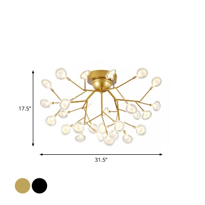 Firefly Flush Mount Ceiling Lamp Nordic Acrylic 15/27/54-Head Living Room Flush-Mount Light in Black/Gold