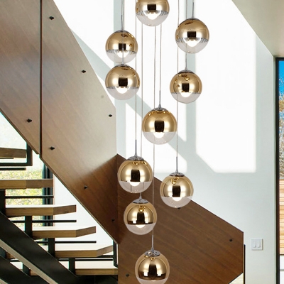 Gold Ball Ceiling Suspension Lamp Modernist 6/10-Light Aluminum Multi Pendant with Clear Glass Bottom